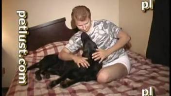 Steamy home-based bestiality encounters involving an aroused man and his loyal dog