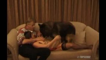 Older women captured in erotic footage while nude and engaging in intercourse with the dog