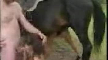 Wild adorable countryside ranch animal intercourse with a massive dark horse