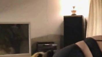 Filthy pup banging a plump mature mom from the rear