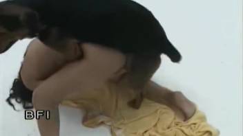 Naked lady adores a huge canine cock in her smooth cunt
