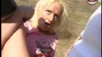 Outdoor sex scene with a blonde-haired animal-loving whore