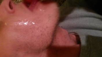 Mature twink eagerly blowing a pooch's tasty hard-on