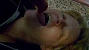 Mature blonde is ready to take her dog's huge cumshot