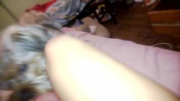 Hot beast cheerfully grinding against her alluring thigh from your viewpoint