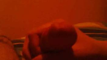 Guy eagerly lapping at this man's stiff dick in point-of-view