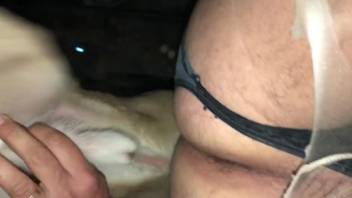 Dude in pantyhose lets this animal invade his ass
