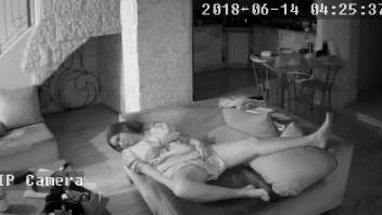 Hidden camera footage of a tall-legged beginner slut
