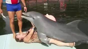 Elderly Cuban woman receives dry humping from a mischievous dolphin trickster