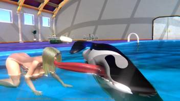 Orca uses its huge cock to fuck a blonde orally