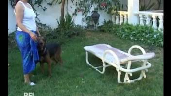 Brazilian chicks and one dog have outdoor group sex on bench