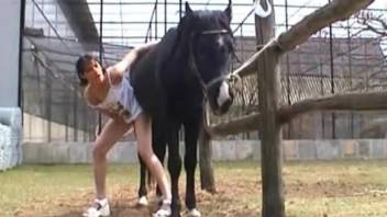 Long-legged beauty with a trimmed pussy fucked outdoors