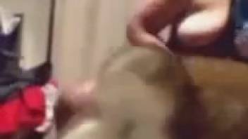 Net lingerie MILF being tongued by a perverted pup