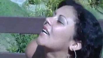 Hot Latin babe with a hungry mouth gulping down dog semen