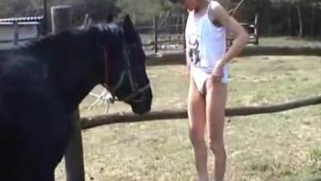 Tall brunette with long legs satisfies stud with open-air oral pleasure