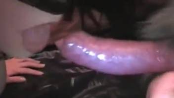 Hot dark-haired babe with massive tits getting fucked by a canine
