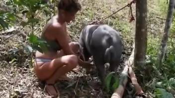 Big-boobed babe enjoying hot sex with a beast