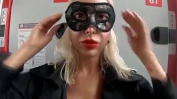 Blonde wearing fishnet stockings lets this monster ravage her completely