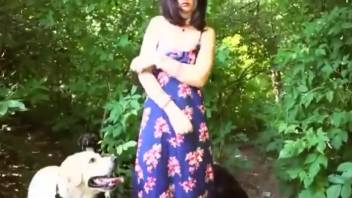 Naughty chick locates a pale pooch to screw her in the forest