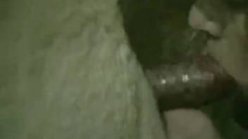 Muscular stud with a stiff dick banging her outside
