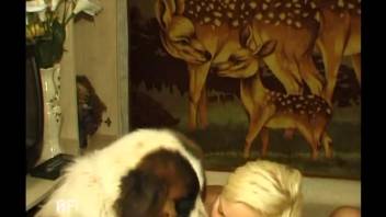 Busty blonde MILF with massive breasts in wild canine bestiality to fulfill her erotic desires
